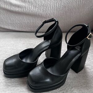 Black Platform Ankle Strap Heels